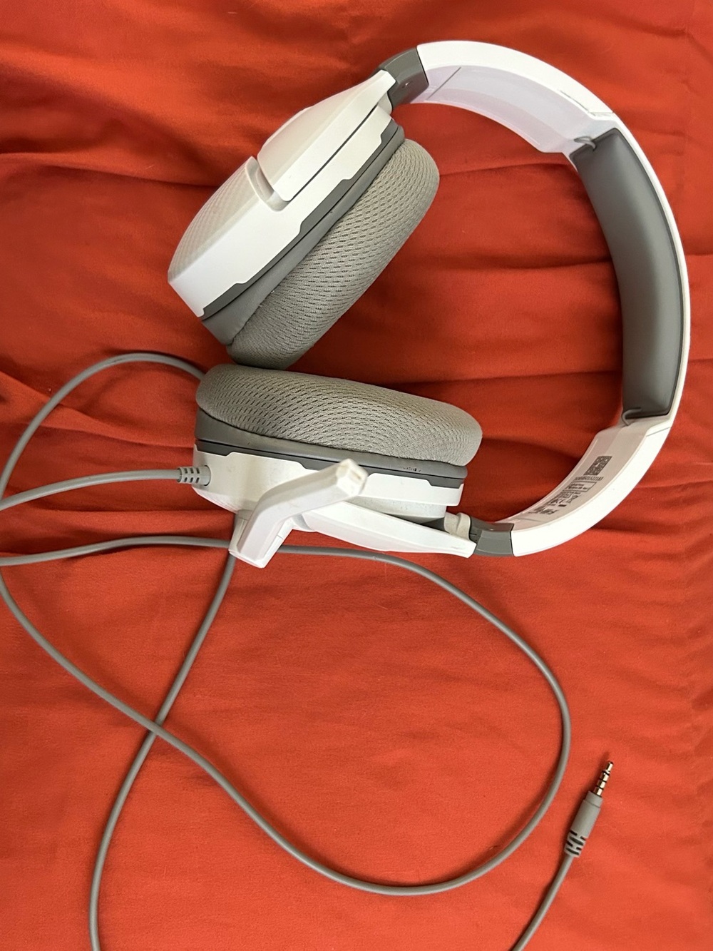 White and Gray Wired On-Ear Headphones with Built-In Mic